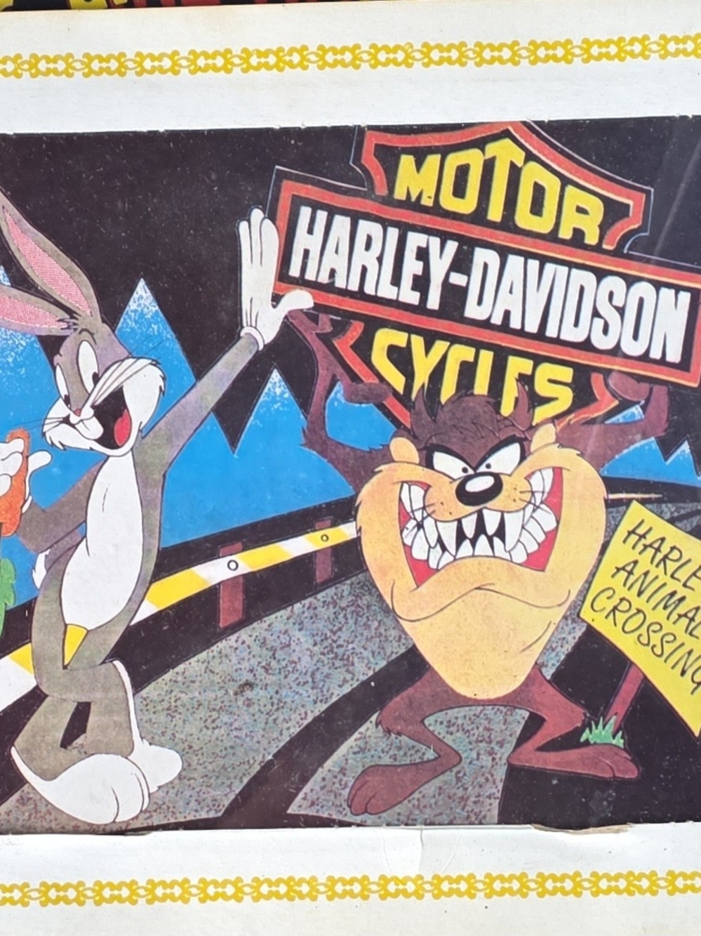 Harley-Davidson Neon Sign Style Looney Tunes Poster - Black, Blue, Yellow